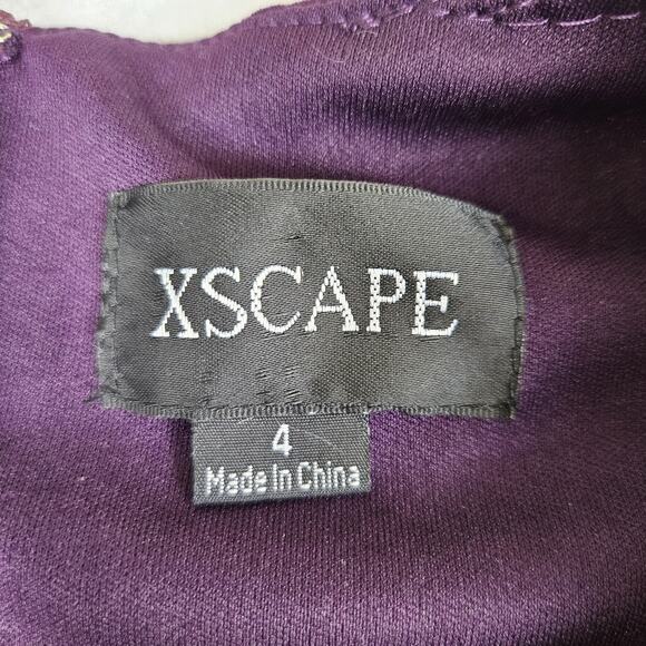 XSCAPE Purple Crochet Lace Column Gown Formal Dress 4 Sheer Stretch Event Party - Picture 14 of 16